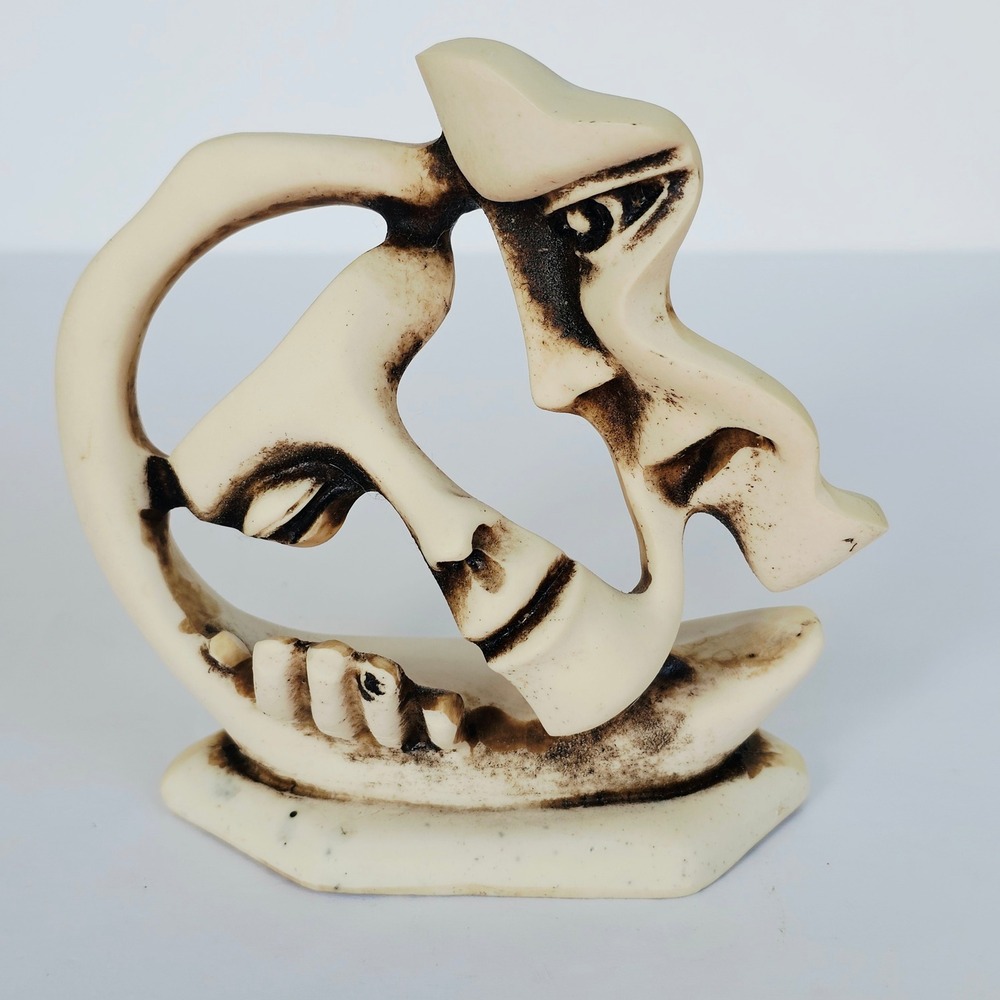 Vintage Abstract Two Faces Sculpture Figurine Mid Century Modern Cubist Art